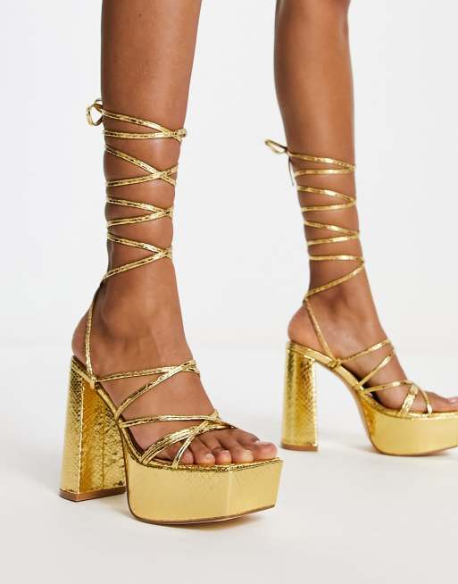 Gold strappy platform store sandals