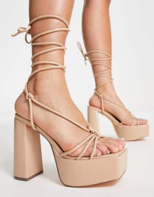 Truffle Collection mega platform tie leg sandals in beige