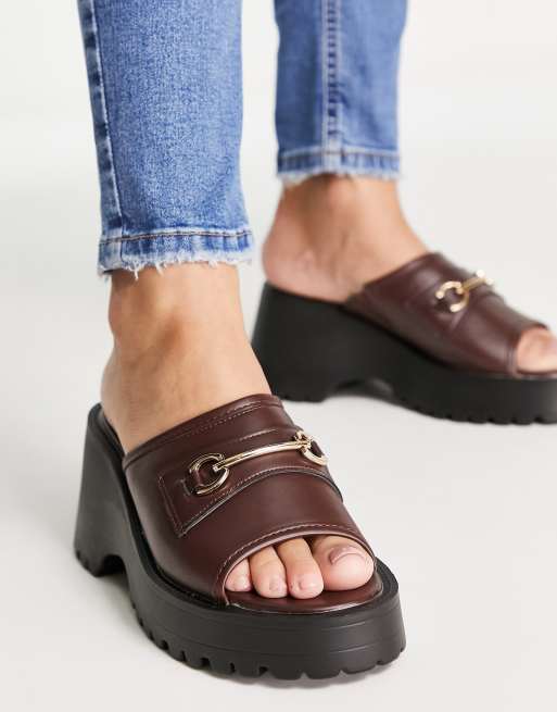 Truffle Collection metal trim chunky mules in choc