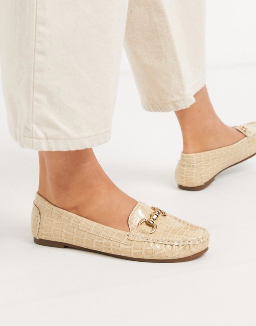 Truffle Collection metal trim loafer in beige croc