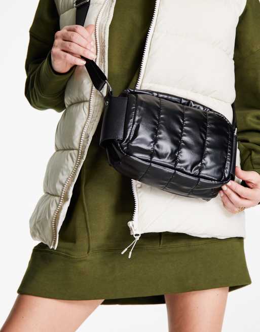 Truffle Collection metallic padded crossbody bag in black ASOS