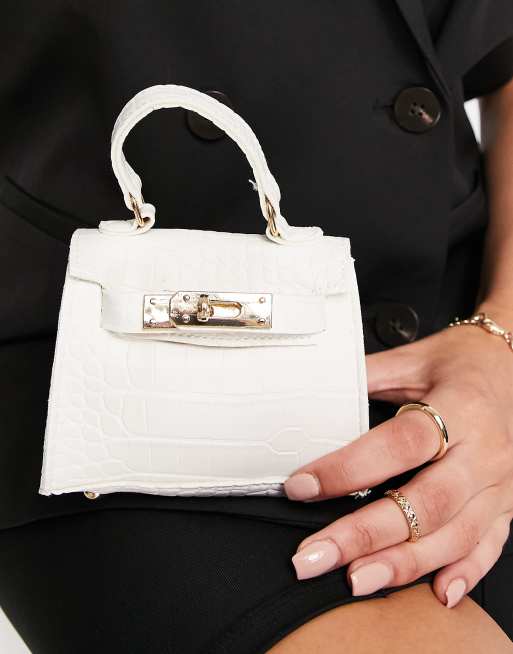 Truffle Collection micro mini grab bag with chain strap in white