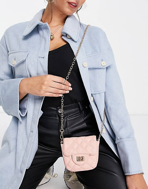 Truffle Collection micro mini quilted cross body in pink