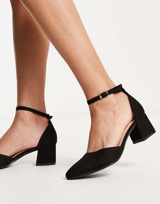 Black block shop heel pointed shoes