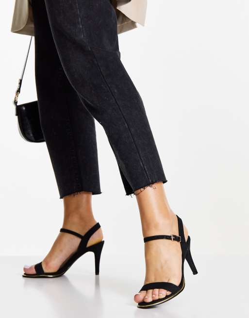 Truffle Collection mid heel barely there sandals in black ASOS