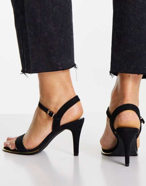 Black barely there sandals clearance mid heel