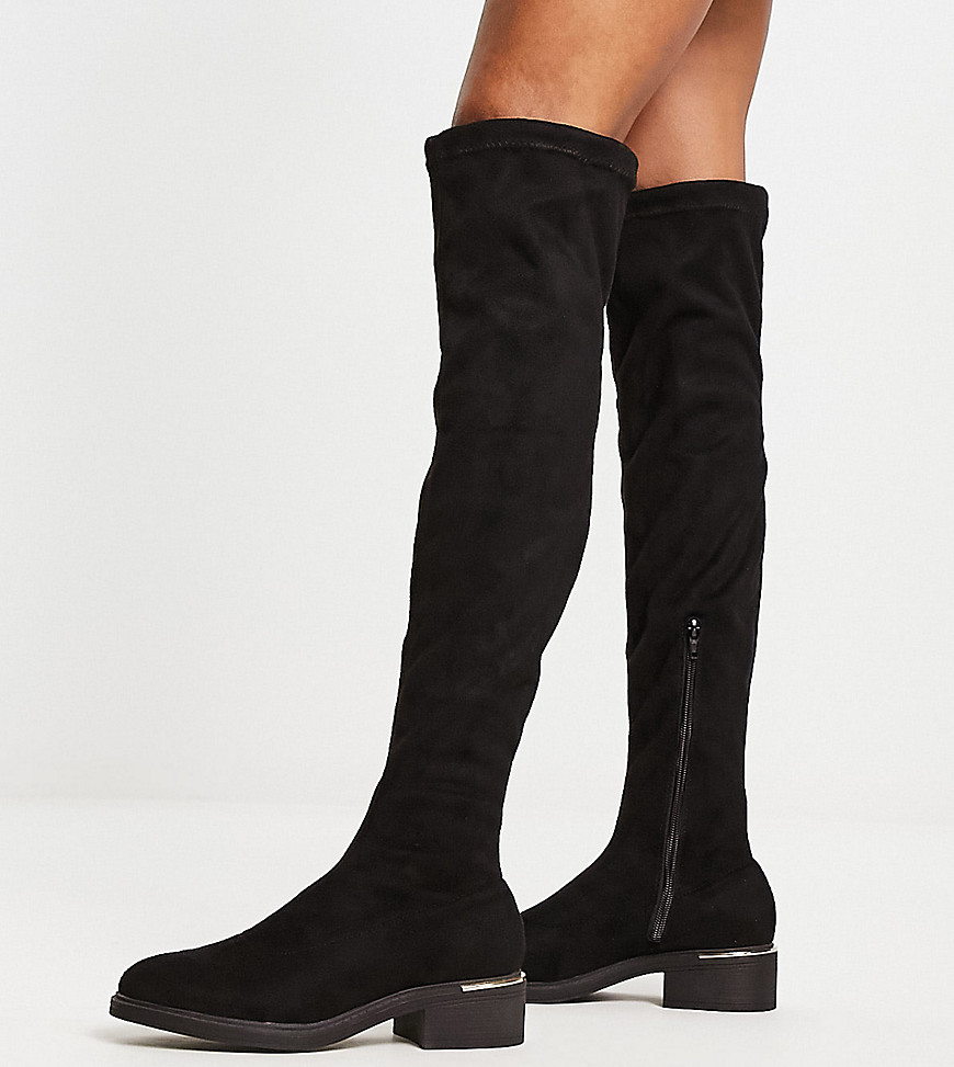 Truffle Collection mid heel stretch over the knee boots in black