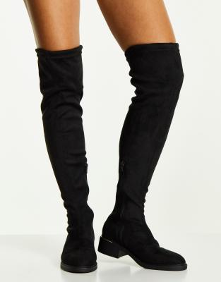 Truffle Collection Mid Heel Stretch Over The Knee Boots In Black | ModeSens