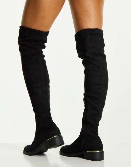 Truffle Collection mid heel stretch over the knee boots in black