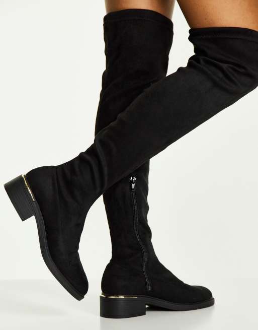 Truffle Collection mid heel stretch over the knee boots in black