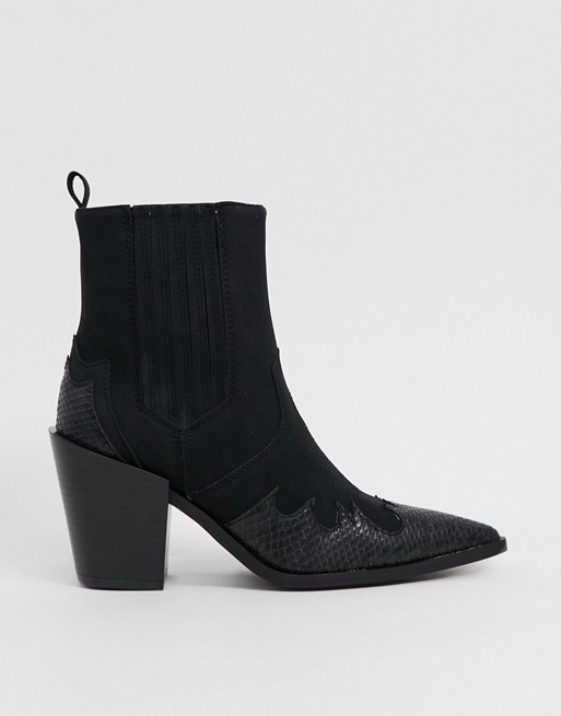 Truffle Collection mid heeled western boots in black