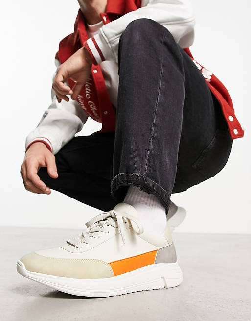 Truffle Collection minimal runner trainers in stone/orange/grey | ASOS