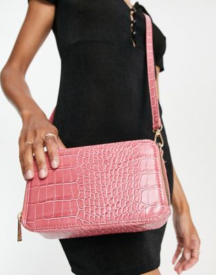 Truffle Collection moc croc camera bag in pink