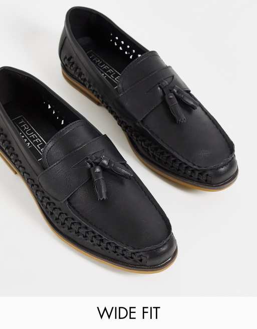 Truffle Collection - Mocassini a pianta larga in pelle sintetica con nappe colore nero
