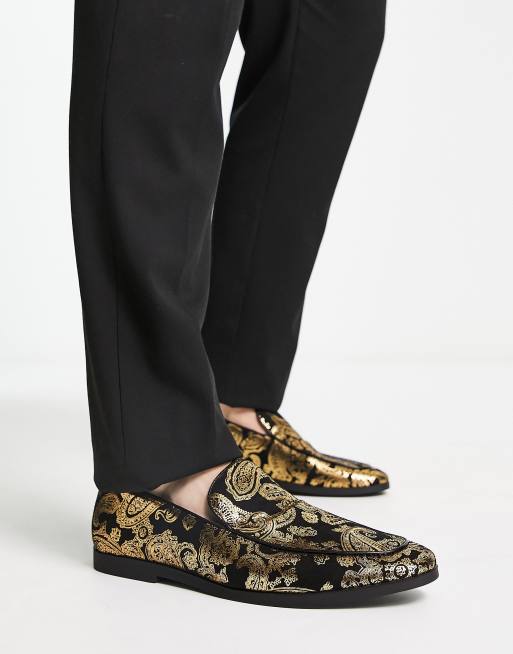 Truffle Collection - Mocassini in tessuto con stampa oro