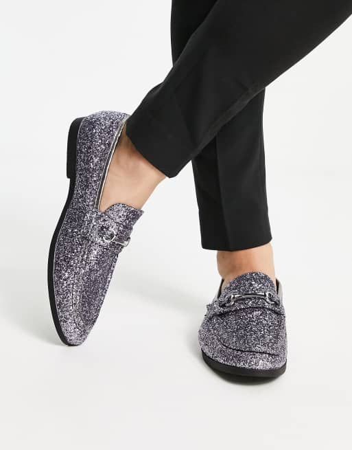 Truffle Collection Mocassins chunky paillettes et ornement mors Argent