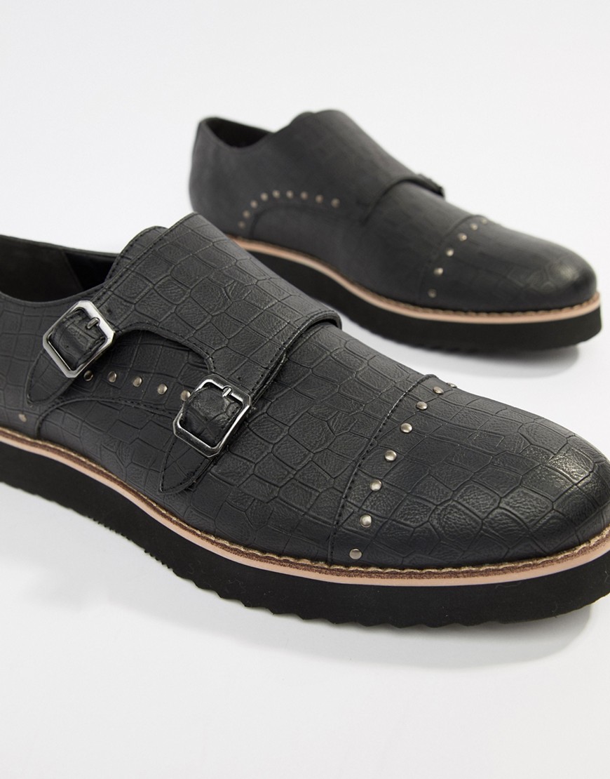 Truffle Collection - Monk Mock - Schoenen met krokodilleneffect-Zwart