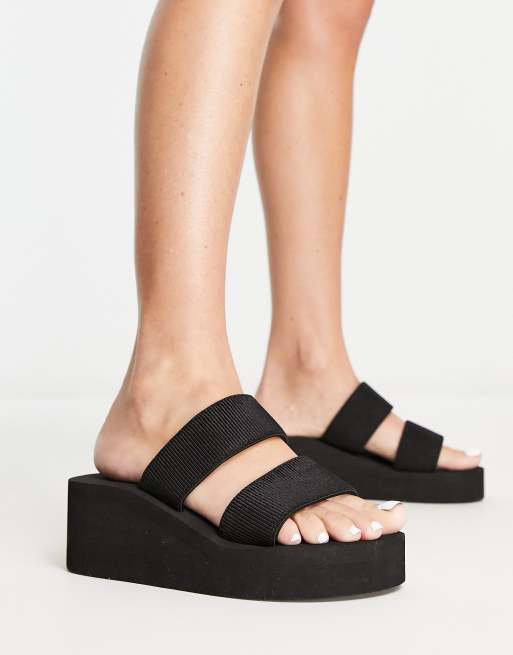 Truffle Collection - Muiltjes-sandalen met brede pasvorm en plateauzool in zwart, 3 van 4