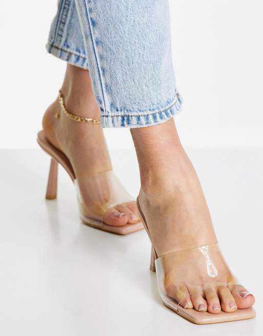 Truffle Collection Mules transparentes bout carr et talon Beige