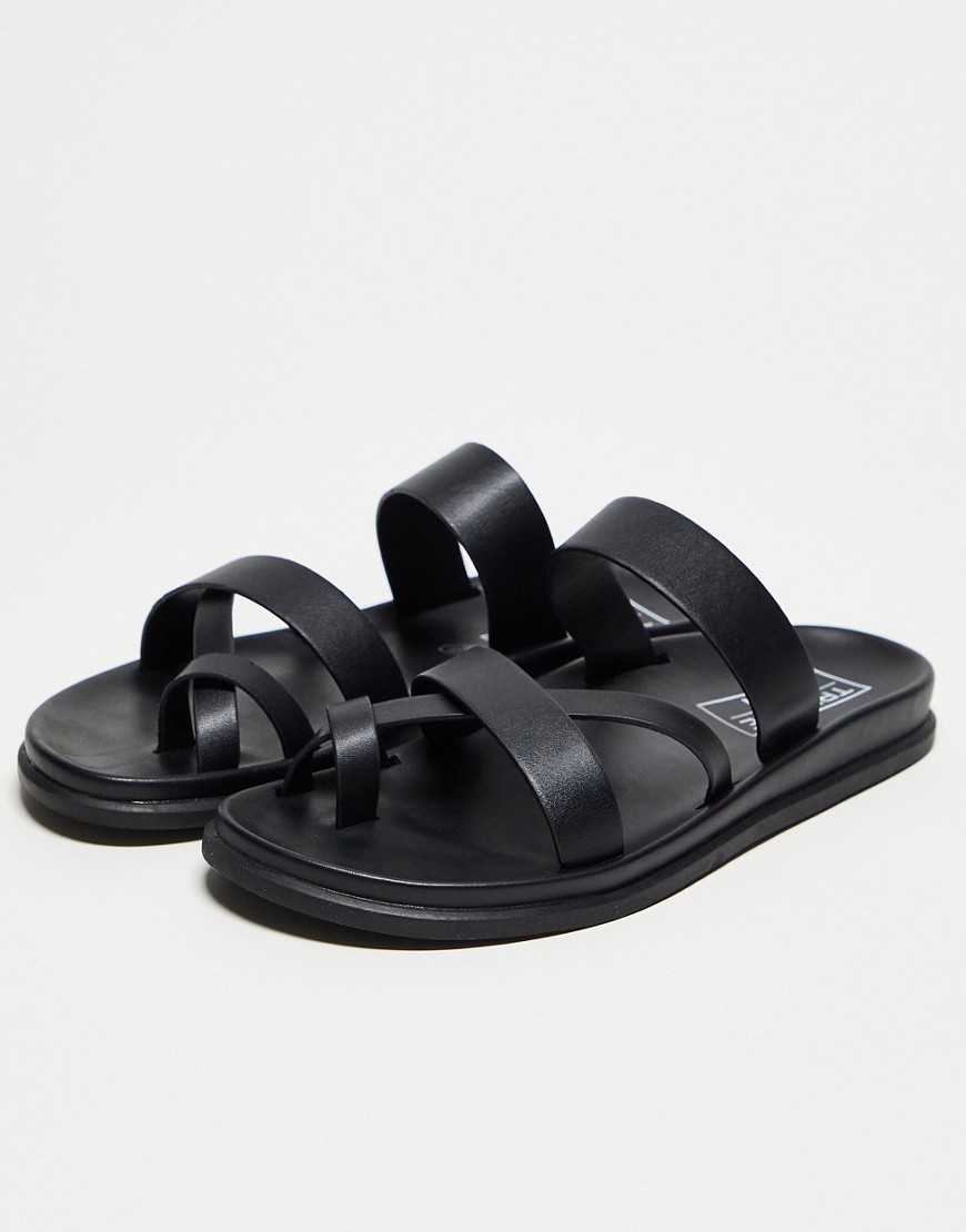 Truffle Collection multi strap toe post sandals in black