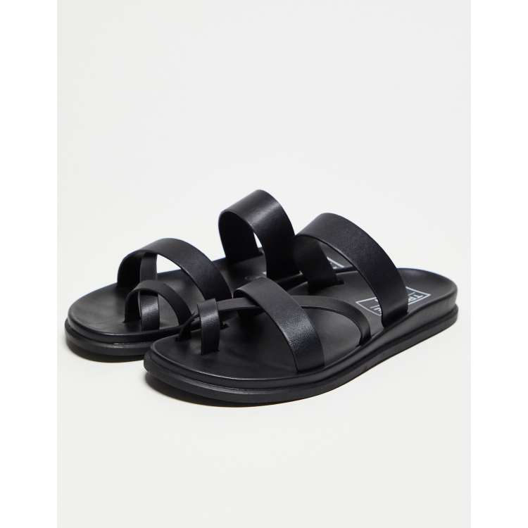 Truffle Collection multi strap toe post sandals in black | ASOS