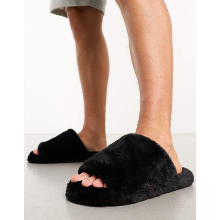 Closed toe hot sale fur slides