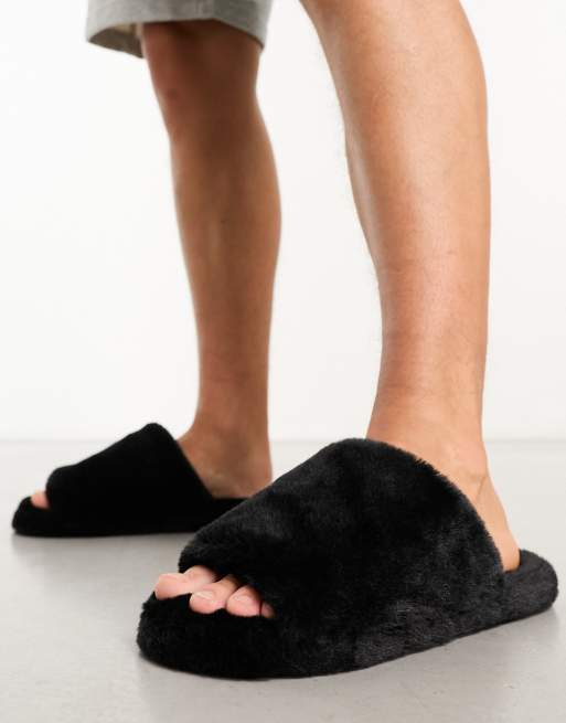 Open toe fur on sale slippers