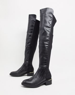 black croc over the knee boots