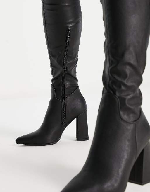 Truffle Collection – Overknee-Stiefel aus Kunstleder in Schwarz mit hohem Absatz, weite Passform, 3 von 4