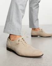 ASOS DESIGN brogue monk shoes in stone suede with white wedge sole