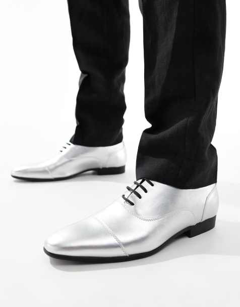 Truffle Collection oxford lace up shoes in silver metallic - view 1