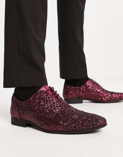 Truffle Collection - Oxford schoenen met veters en glitter in pruimkleur