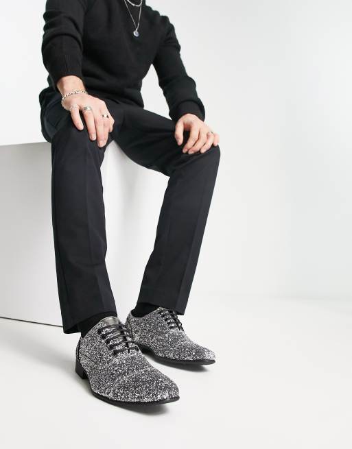 Truffle Collection - Oxford veterschoenen met studs in zilveren glitter, 2 van 4