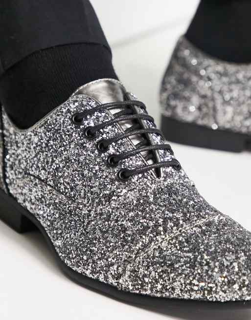 Truffle Collection - Oxford veterschoenen met studs in zilveren glitter, 3 van 4