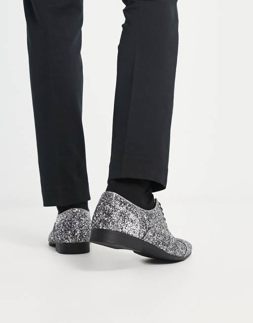Truffle Collection - Oxford veterschoenen met studs in zilveren glitter, 4 van 4