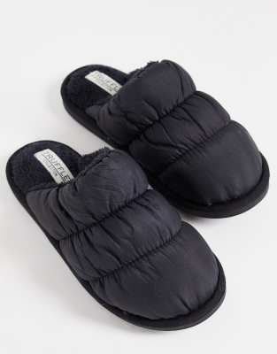 Truffle Collection Padded Mule Slippers In Black