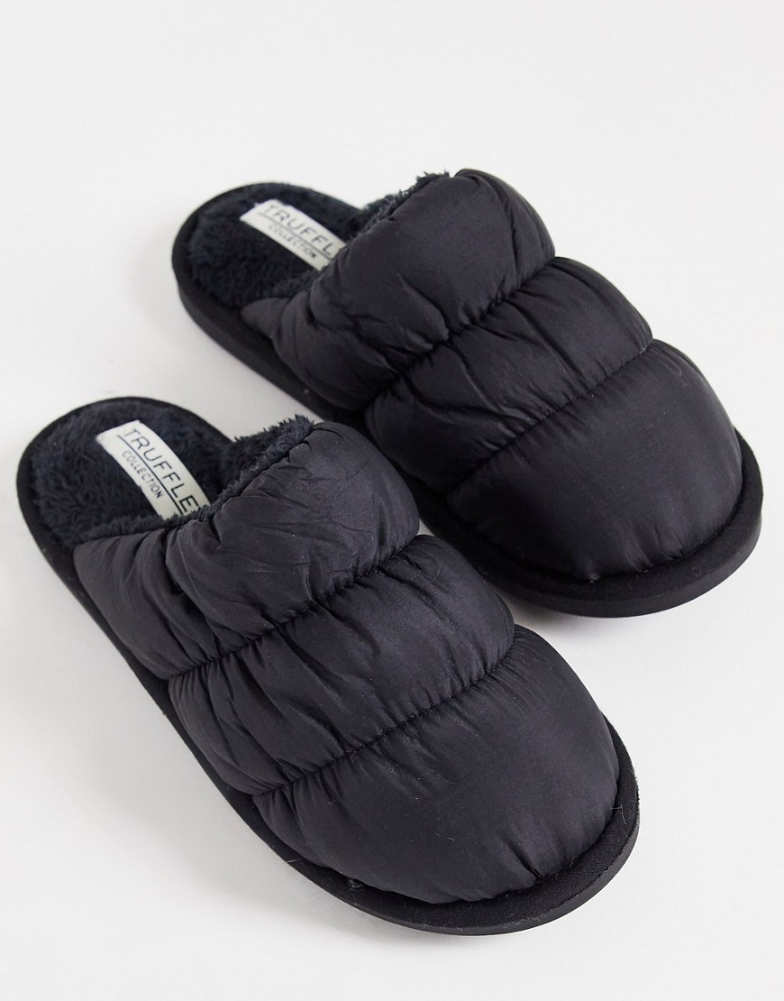 Truffle Collection padded mule slippers in black