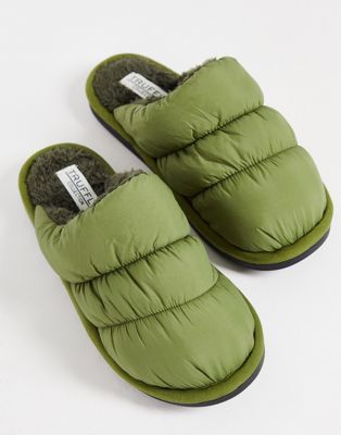 Truffle Collection padded mule slippers in khaki