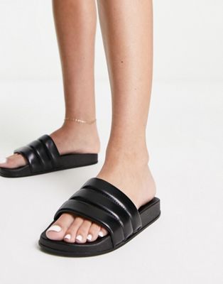 Truffle Collection padded pool sliders in black