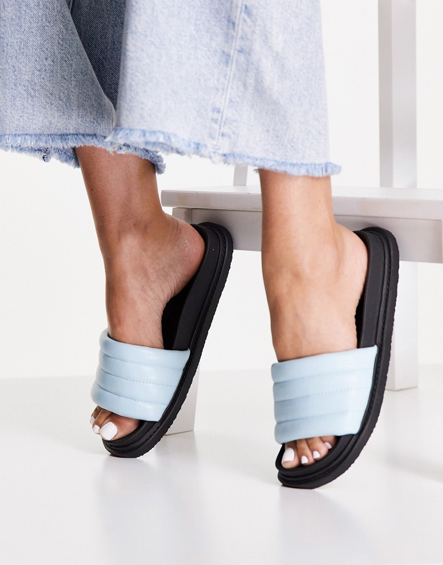 Truffle Collection padded slides in pale blue-Blues