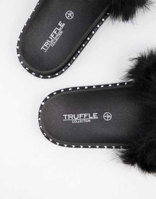 Truffle Collection - Pantoffels van imitatiebont in zwart, 4 van 4