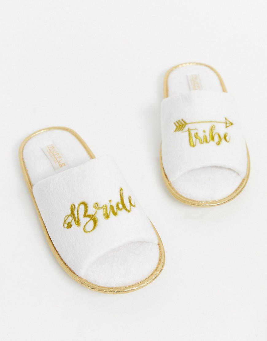 Truffle Collection - Pantofole con scritta bride-Bianco