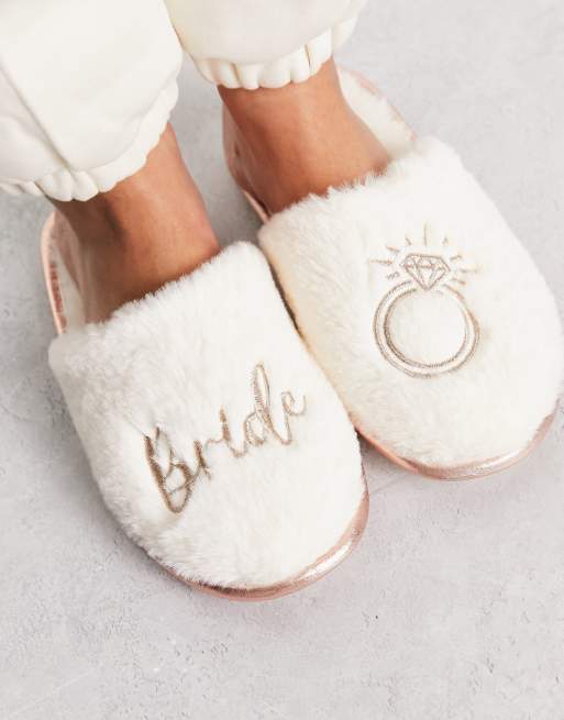 Truffle Collection Pantofole da sposa color crema e oro rosa con motivo di anello