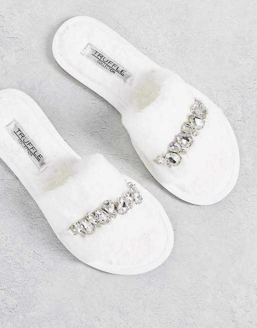 Acquista Pantofole sposa bianche con peluche aperte avanti su