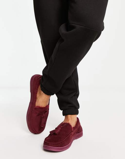 Truffle Collection - Pantofole stile mocassini bordeaux con nappe sul davanti