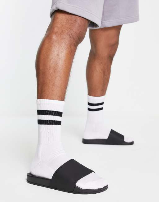 Truffle Collection - Pantofole stile sliders in pelle sintetica nera