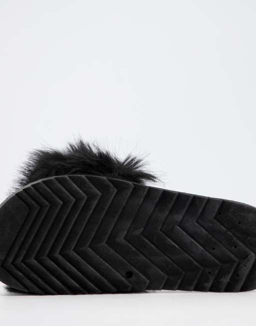 Truffle Collection - Pantofole stile sliders nere in pelliccia sintetica, 2 di 4