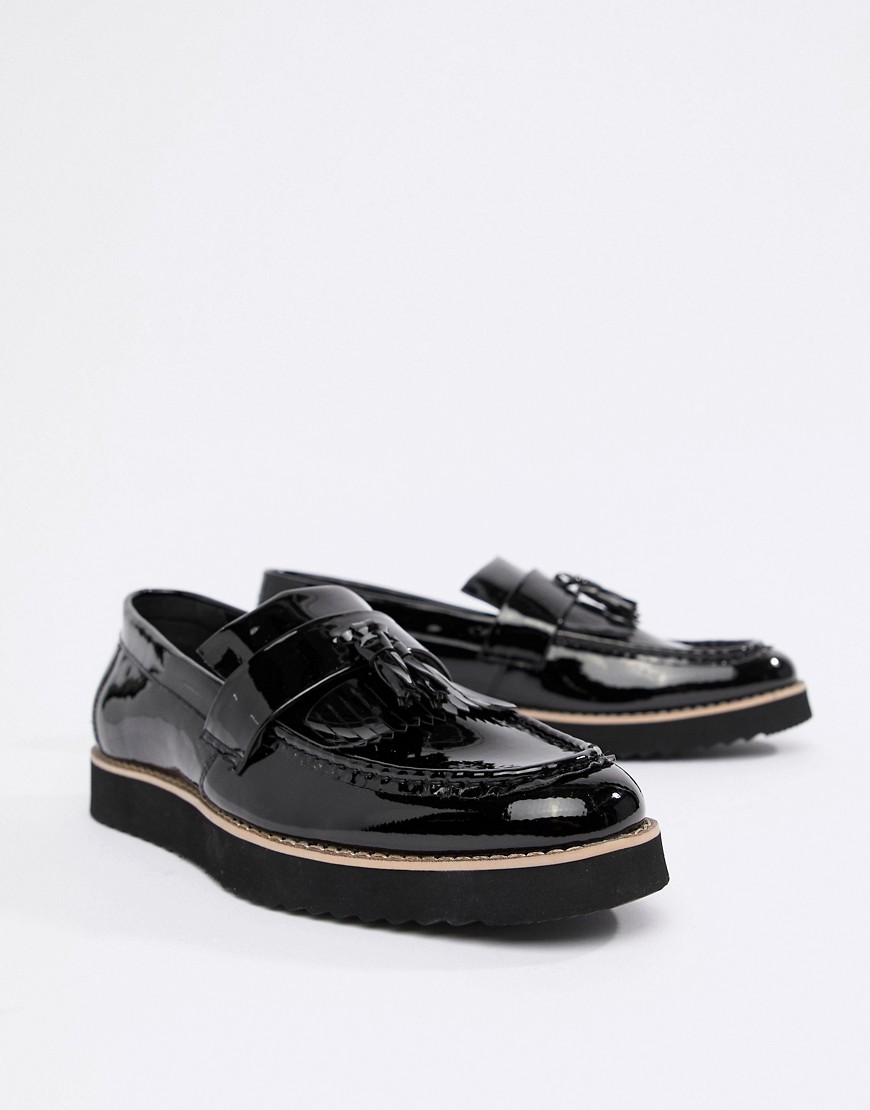 Truffle Collection Patent Tassel Loafers-Black
