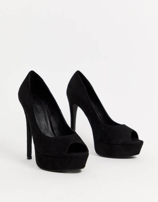 Black peep store toe heels