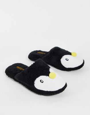 Truffle Collection penguin mule slipper in black
